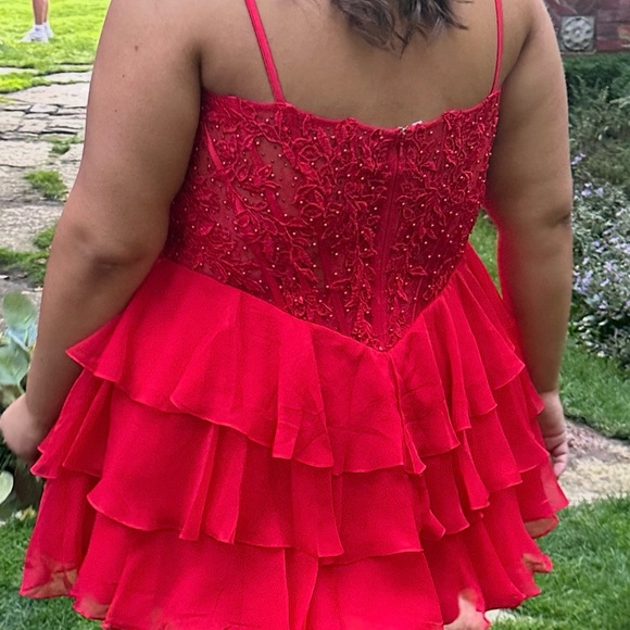 Sherri Hill Red Mini Dress Winter dance 57572 corset ruffles sequins short - Picture 2 of 13